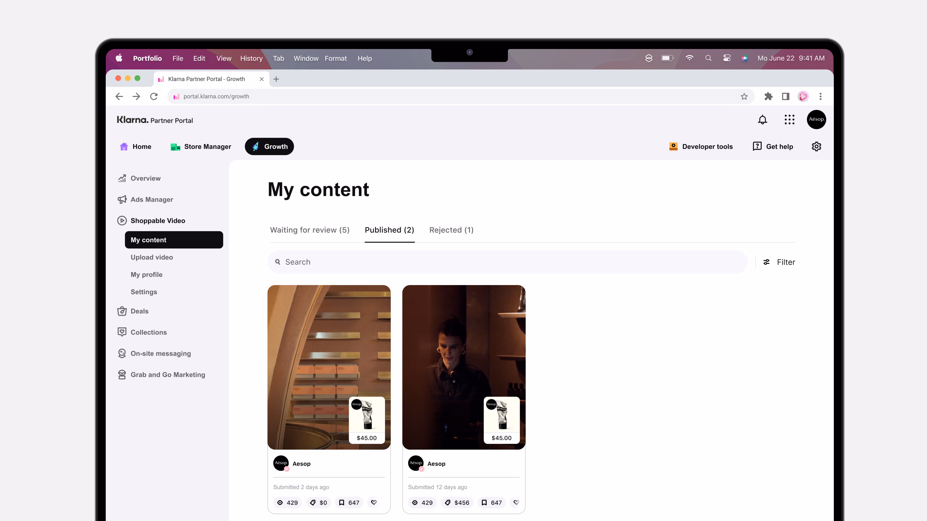 Klarna merchant portal — analytics